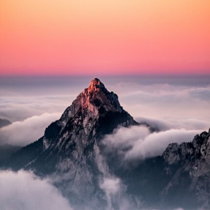 A mountain peak at sunrise