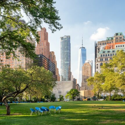A park in a beautiful city